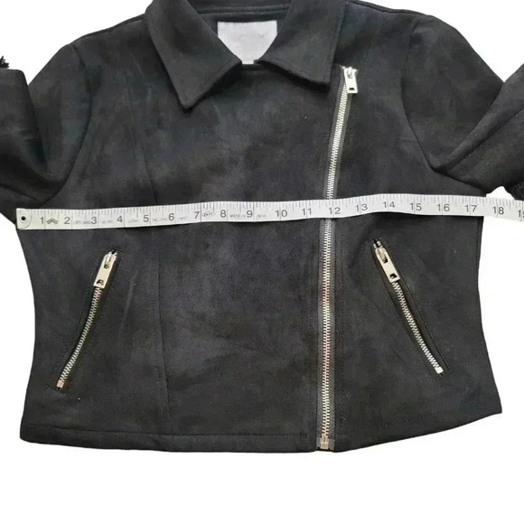 Vera & Lucy Tassel Faux Suede Black Moto Wing Collar Jacket Coat Size M - Picture 10 of 13